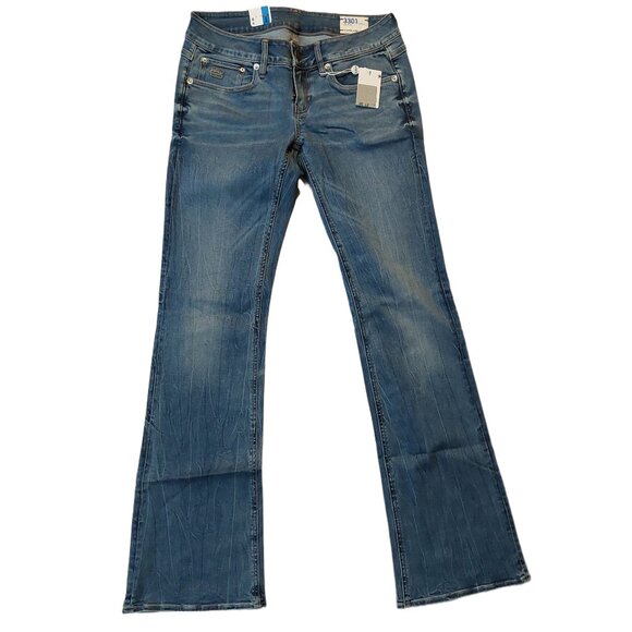 G-Star Raw 3301 Bootcut Medium Aged Denim Blue Jeans 26 NWT - Picture 2 of 12